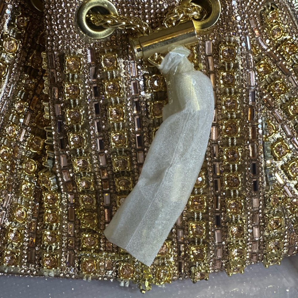 Sparkly Diamond Rhinestone Bucket Bag – Champagne Gold Evening Glam SBL Gold ❤️ - Picture 11 of 16